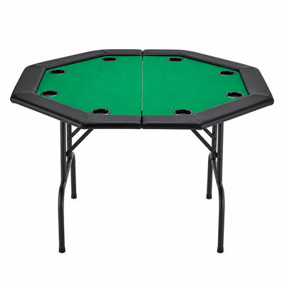 Foldable Poker Table, Ideal for Texas Holdem 8-Player 48 In. Octagonal Casino Table with Cushioned Rails and Cup Holders
