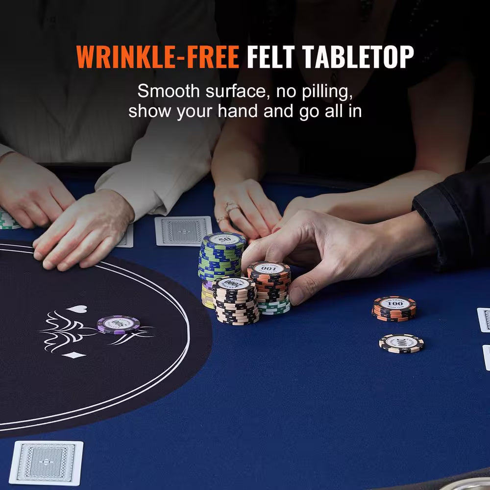 10 Player Foldable Poker Table, Texas Holdem W/ Padded Rails, Stainless Steel Cup Holders, 84 In. Portable Casino Table