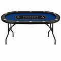 10 Player Foldable Poker Table, Texas Holdem W/ Padded Rails, Stainless Steel Cup Holders, 84 In. Portable Casino Table