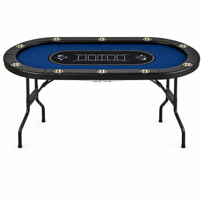 10 Player Foldable Poker Table, Texas Holdem W/ Padded Rails, Stainless Steel Cup Holders, 84 In. Portable Casino Table