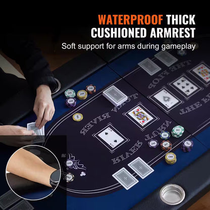 10 Player Foldable Poker Table, Texas Holdem W/ Padded Rails, Stainless Steel Cup Holders, 84 In. Portable Casino Table