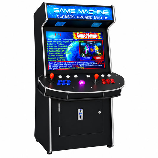 Full Size Commercial Grade Upright Standup Arcade Machine 4 Player 4600 Classic Games 32 Inch Screen Black