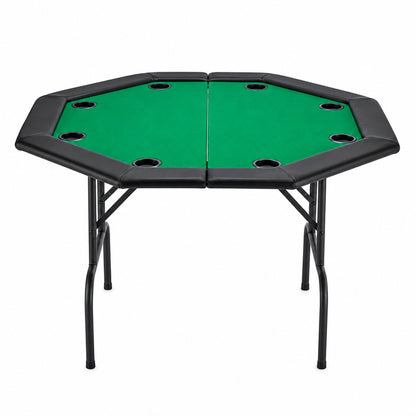 Foldable Poker Table, Ideal for Texas Holdem 8-Player 48 In. Octagonal Casino Table with Cushioned Rails and Cup Holders