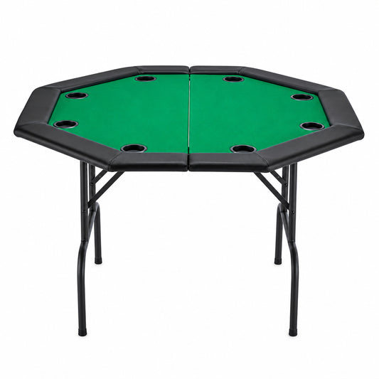 Foldable Poker Table, Ideal for Texas Holdem 8-Player 48 In. Octagonal Casino Table with Cushioned Rails and Cup Holders