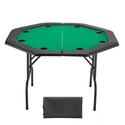 Foldable Poker Table, Ideal for Texas Holdem 8-Player 48 In. Octagonal Casino Table with Cushioned Rails and Cup Holders