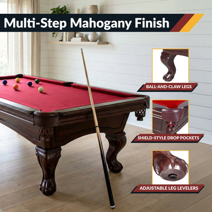 Augusta 8-Ft Pool Table - Mahogany Finish with Red Felt