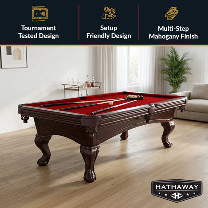 Augusta 8-Ft Pool Table - Mahogany Finish with Red Felt