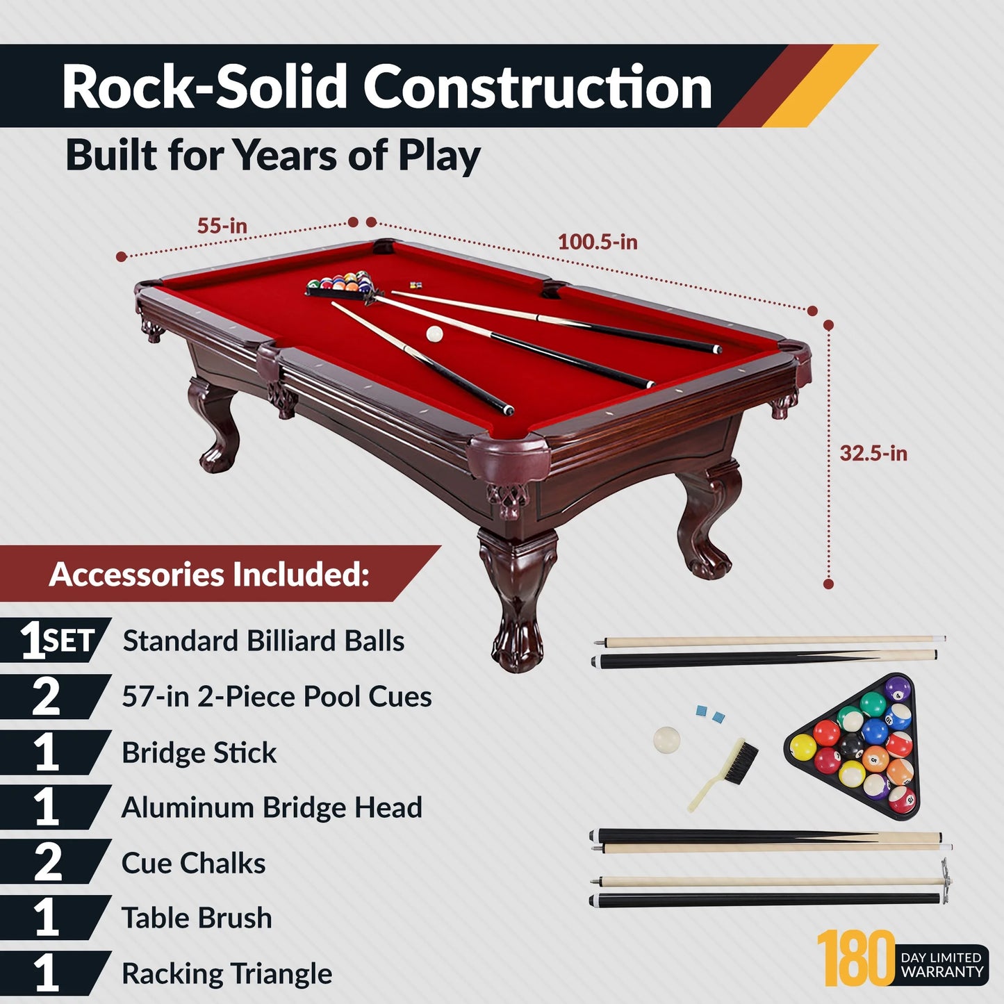 Augusta 8-Ft Pool Table - Mahogany Finish with Red Felt