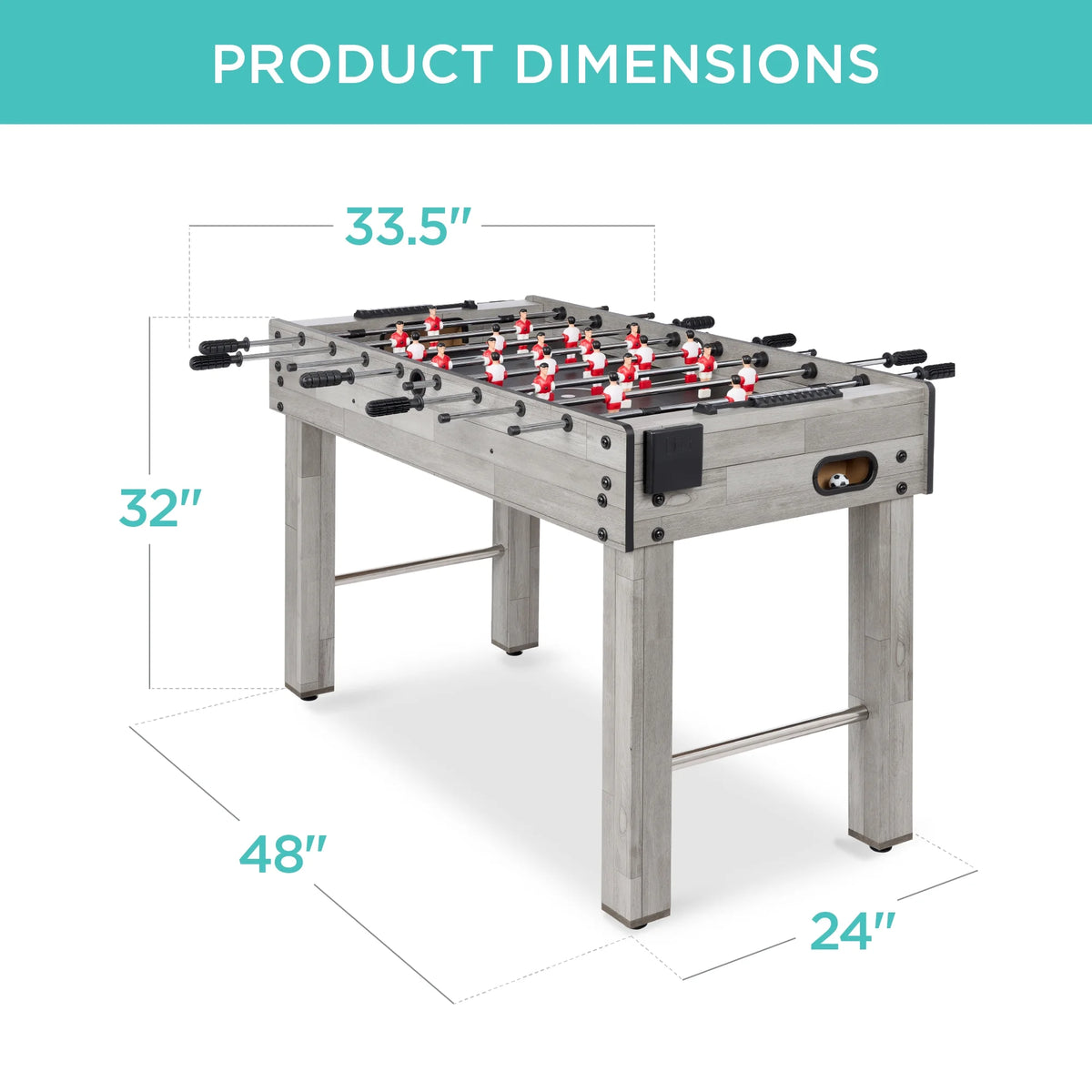 48In Foosball Table for Kids & Adults, Arcade Soccer Game Table W/ 2 Balls - Gray