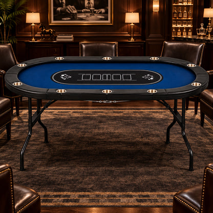 10 Player Foldable Poker Table, Texas Holdem W/ Padded Rails, Stainless Steel Cup Holders, 84 In. Portable Casino Table