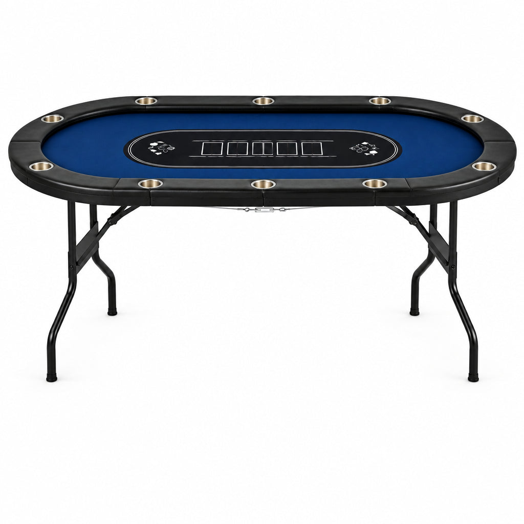 10 Player Foldable Poker Table, Texas Holdem W/ Padded Rails, Stainless Steel Cup Holders, 84 In. Portable Casino Table