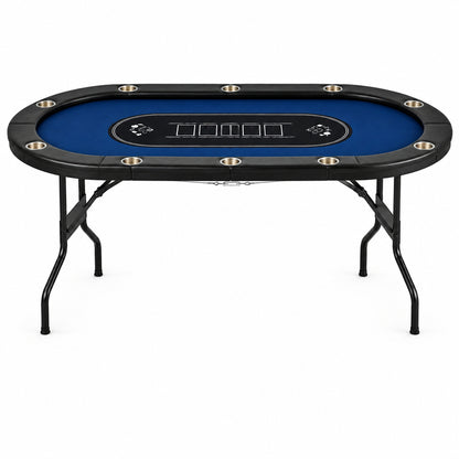 10 Player Foldable Poker Table, Texas Holdem W/ Padded Rails, Stainless Steel Cup Holders, 84 In. Portable Casino Table