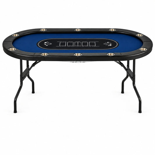 10 Player Foldable Poker Table, Texas Holdem W/ Padded Rails, Stainless Steel Cup Holders, 84 In. Portable Casino Table