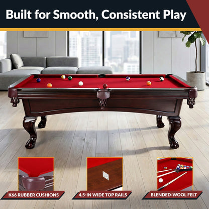 Augusta 8-Ft Pool Table - Mahogany Finish with Red Felt